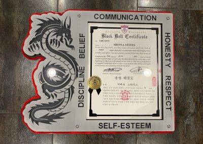 Custom black belt certification made by Stites Manufacturing